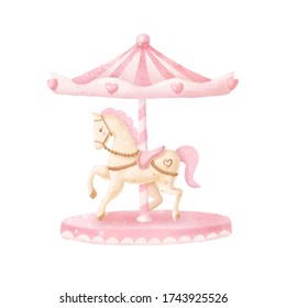 Watercolor Baby Carousel. Baby Print Or Poster. Hand Drawn Cute Illustration Contemporary Art. . Hight Quality Photo