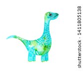 Watercolor сute baby dinosaur. Brachiosaurus illustration isolated on white background Cartoon childish prehistoric reptile in blue color. Perfect for baby kid nursery print, design, wallpaper,clothes