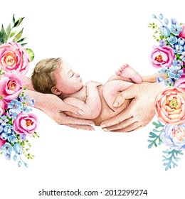 Watercolor baby illustration, newborn baby - Powered by Shutterstock