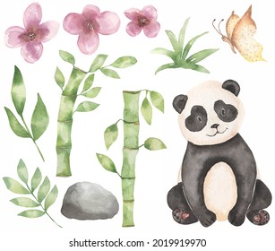 Watercolor Baby Panda clipart. Safari animal, bamboo bouquet, tropical flower wreath, Forest bear clip art, baby shower, kids birthday party - Powered by Shutterstock