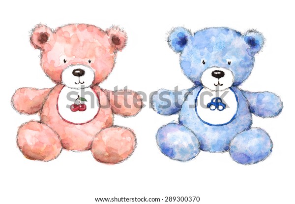 Watercolor Baby Teddy Bears Set Pastel Stock Illustration 289300370