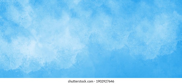 Watercolor background in blue and white painting with cloudy distressed texture grunge, soft fog or hazy lighting and pastel colors