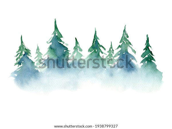 Watercolor Background Coniferous Trees Forest Stock Illustration ...