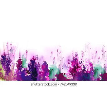 Watercolor background, floral composition with copy space.
