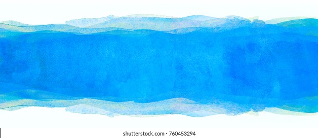 Watercolor Background Multilayer Light Blue. Band Horizontal Strip. Bar For Design