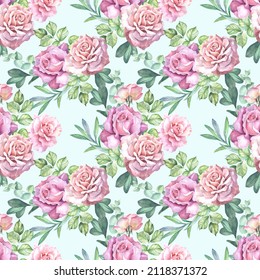 Watercolor Background Pink Roses Stock Illustration 2118371372 ...