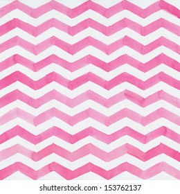 Watercolor Background With Pink Zigzag Stripes, Chevron