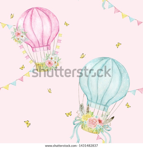 Watercolor Background Seamless Pattern Hot Air Stock Illustration 1431482837