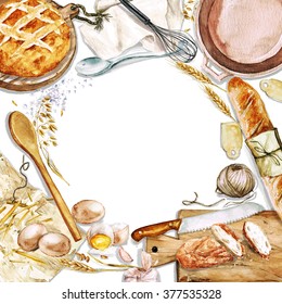 Watercolor Background With Space For Text - Cooking Bread