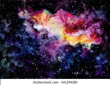 Watercolor Background With Vivid Cloud And Outer Space