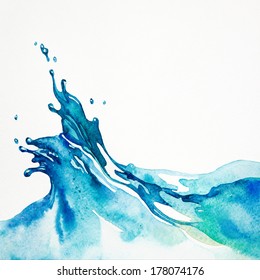 Watercolor Background. Water Splash Isolated On White. Watercolor Painting.