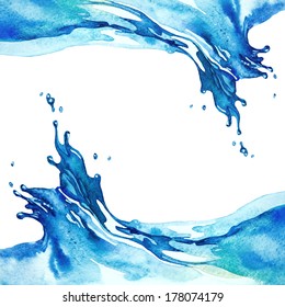 Watercolor Background. Water Splash Isolated On White. Watercolor Painting.