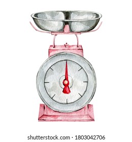 Watercolor Bakery Scale Kitchen Utensil. High Quality Illustration Hand Painted Baking Supplies For Pastry Shop