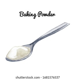 Watercolor Baking Powder In Spoon Illustration Isolated On White Background