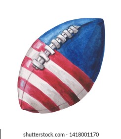 Watercolor Ball For Football, Rugby In The Colors Of The US Flag. Element For Patriotic Design Compositions