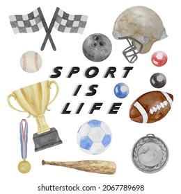 Watercolor Ball Sports Illustration, Ball Sports Clipart