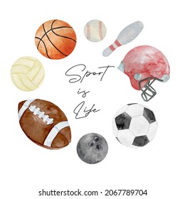 Watercolor Ball Sports Illustration, Ball Sports Clipart