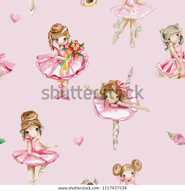 Watercolor Ballerina Seamless Tileable Pattern On Stock Illustration 1157437534 6404