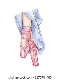 Watercolor Ballerina's Feet In Ballet Slippers