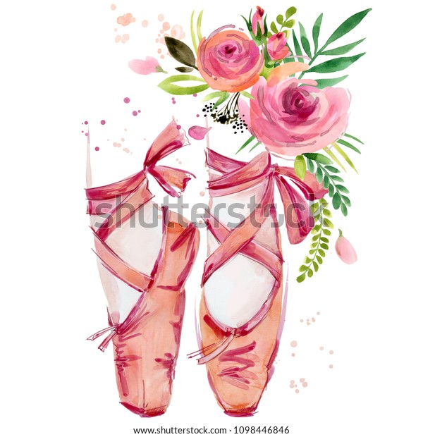 watercolor ballet shoes
