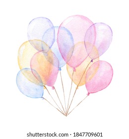 Watercolor Balloons Isolated On White Background Stock Illustration ...