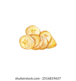 Watercolor banana slices Yellow ripe fruit illustration For menu bistro restaurant food advertising wrapping paper cafe sales grocery store Alimentary product - Powered by Shutterstock