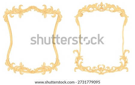 Watercolor baroque elements, frames. Elements for decor, the Middle Ages. Antiquity. Golden luxurious frames. Watercolor baroque border, Vintage Gold frame, Vintage Victorian frame. Wedding decor.