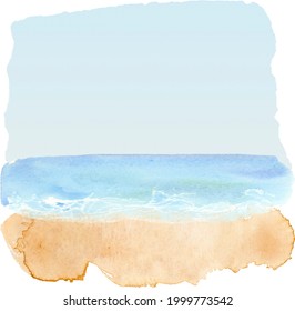 Watercolor Beach Clipart, Summer Trip, Summer Vibes, Travel Clip Art, Ocean Waves Landscape