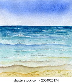 Watercolor Beach   sea waves abstract background