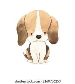 Watercolor Beagle. Dog illustration for kids