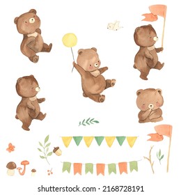 Watercolor Bear. Woodland Animal Illustration For Kids