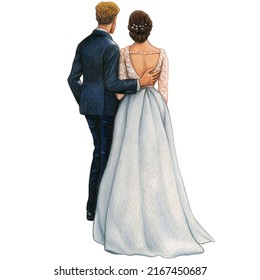 Watercolor beautiful wedding couple back view - Powered by Shutterstock