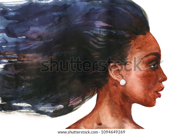 Watercolor Beauty African Woman Painting Fashion Stock