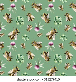 Watercolor Bee Clover Pattern Stock Illustration 315279410 | Shutterstock