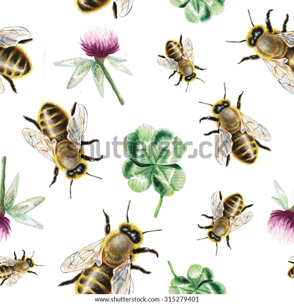 Watercolor Bee Clover Pattern Stock Illustration 315279401 | Shutterstock