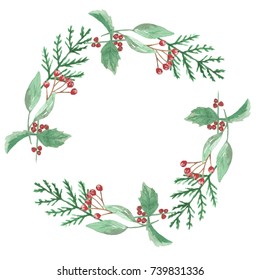 Christmas Watercolor Floral Arrangement Holly Leaves Stock Illustration ...