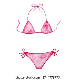 Watercolor Bikini Swimsuit Pink Separate Female With White Dots

