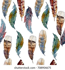 Watercolor Bird Feather Pattern Wing Aquarelle Stock Illustration ...