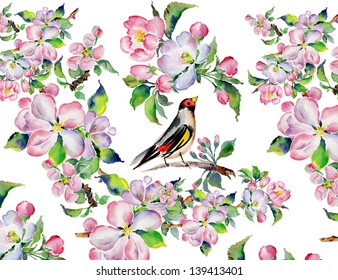 Watercolor Bird And Flowers