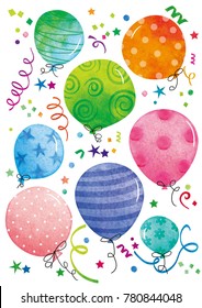 Watercolor Birthday Balloons, Ribbons