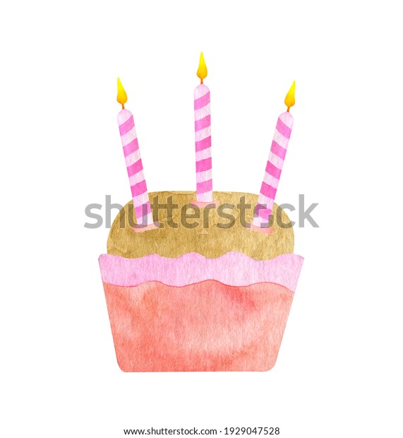 Watercolor Birthday Cake Three Candles Hand Stock Illustration 1929047528 Shutterstock 5117