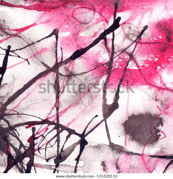 Watercolor Black White Pink Abstract Texture Stock Illustration 535328116