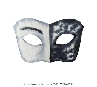 Watercolor black and white venetian carnival mask, holiday decoration. Hand painted on paper, white background, for design, packaging, invitation, postcards - Powered by Shutterstock