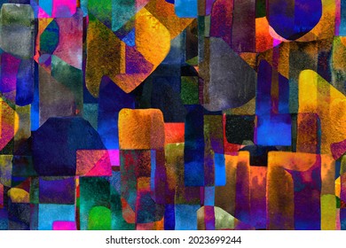 Watercolor Blocks Pattern. Multicolor Geo Tile. Modern Art Texture. Neon Gradient Motif. Ink Paint Stroke Seamless. Dirty Color Wallpaper. Neon Stain Tile. Hand Drawn Design.