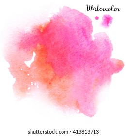 Watercolor Blot Isolated On White Background. Pink And Orange Watercolor Blot For Your Design.