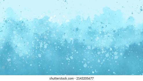 Watercolor Blue Background, Blot, Blob, Splash Of Blue Paint. Abstract Blue Ink Wash Painting. Grunge Texture. Silhouette Of The Forest, Fog. Storm At Sea, Ocean.Splatter Of Blue Paint. Snow, Rain