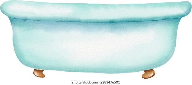 Watercolor blue bathtub, isolated illustration. Simple, cozy design. Cartoon style - Powered by Shutterstock