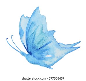 Watercolor Blue Butterfly Isolated On White Stock Illustration ...