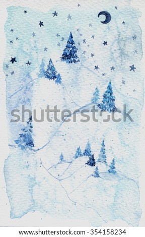Watercolor blue forest