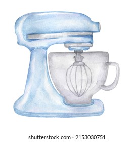 Watercolor Blue Mixer Clip Art, Whiper Illustration, Hand Drawn Baker Element, Kitchen Clipart, Bake Logo Design